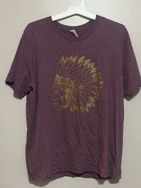 Maroon Graphic Tee with Gold Native Headdress